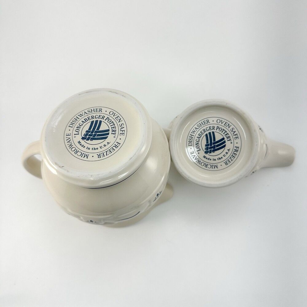 Vintage Longaberger Pottery Pitcher & Gravy Boat Blue Woven Traditions USA - Picture 3 of 7